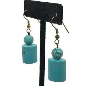 Turquoise Color Howlite Earrings Gemstone Dangle Chunky Southwest